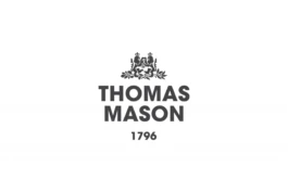 The rebranded Thomas Mason logo in black on white combines heritage with a more modern look creating a balance between past and present 